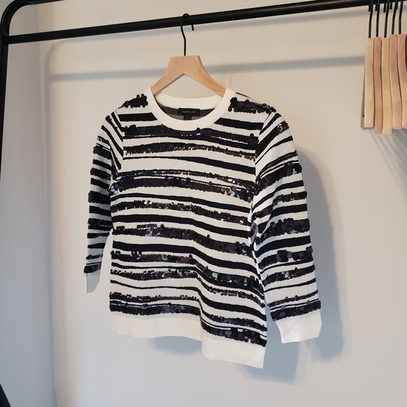 Ann Taylor Stripe Black and White Sequin Sweater